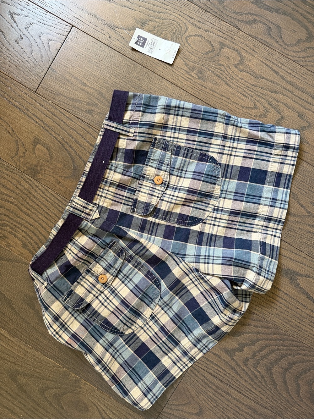 GAP Plaid Tie-Waist Women’s Shorts - Navy, Purple & Cream - Picture 4 of 6